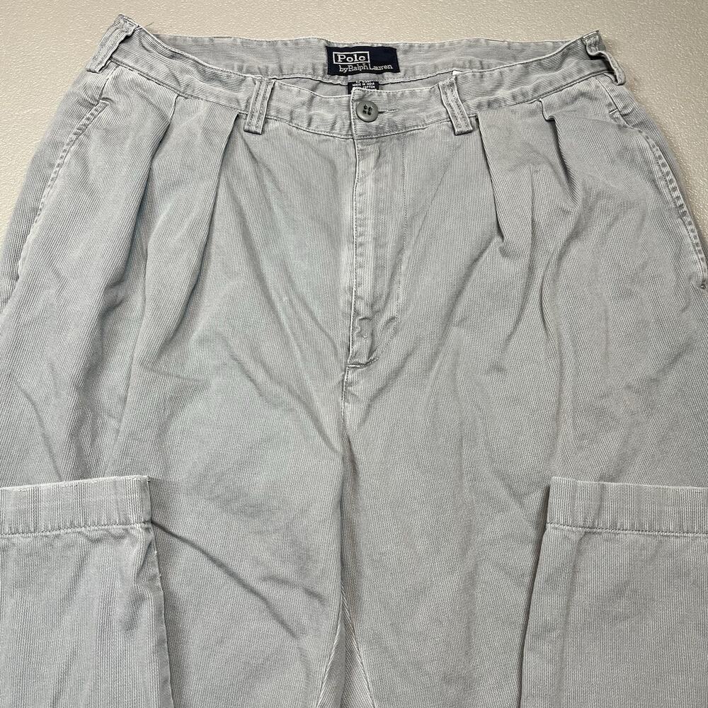 Vtg Polo Ralph Lauren Corduroy Pants 34x30 Straight Blue Gray midrise pleated